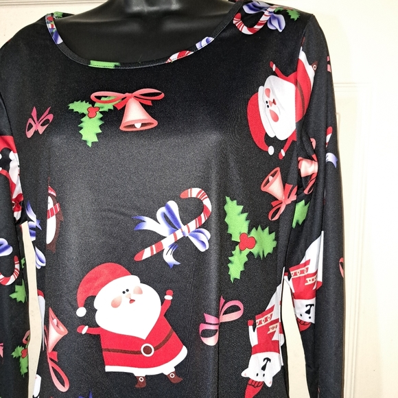 Festive Black Santa Print Dress - Picture 2 of 4